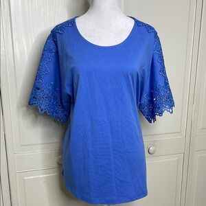Soft Surroundings Women’s Nikita Lace Sleeve Tee Size Medium Blue